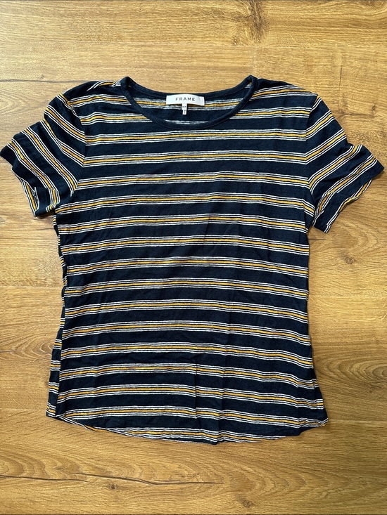 Frame Denim Tops - Frame 100% Linen Navy Striped Tee Size Medium